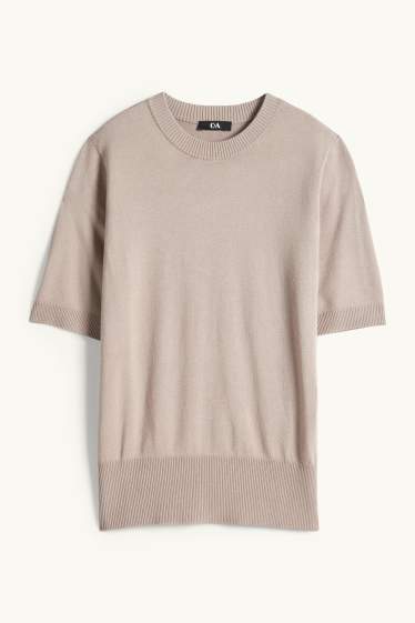 Dames - Gebreide trui - korte mouwen - taupe