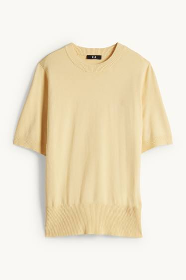Dames - Gebreide trui - korte mouwen - geel