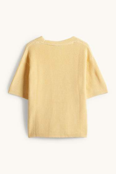 Femmes - Pull en maille - manches courtes - jaune