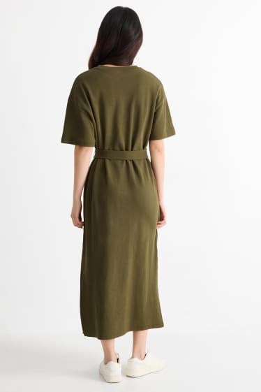 Femmes - Robe T-shirt avec ceinture - kaki