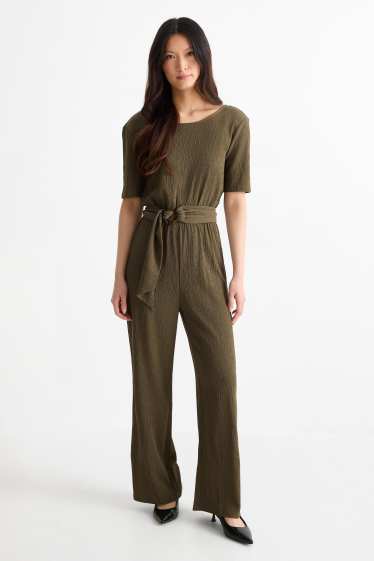 Donna - Tuta con cintura - tessuto tramato - kaki