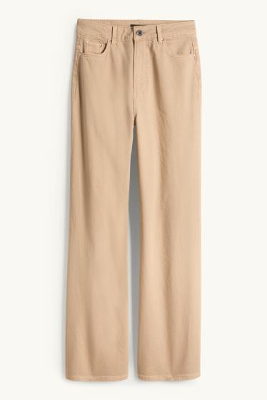 Femmes - Pantalon en toile - high waist - wide leg - taupe
