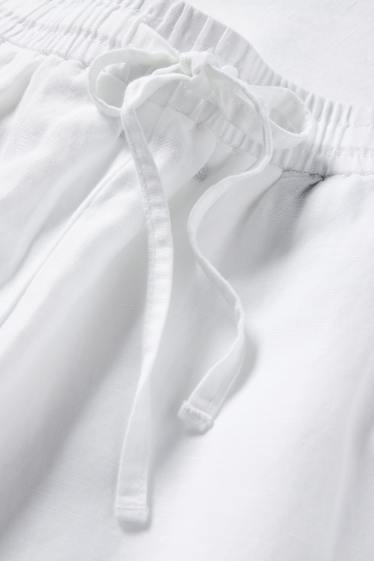 Dámské - Plátěné kalhoty - mid waist - tapered fit - lněná směs - bílá