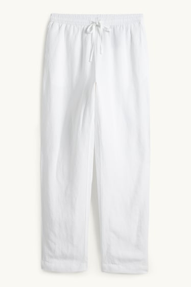 Dámské - Plátěné kalhoty - mid waist - tapered fit - lněná směs - bílá