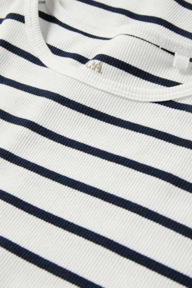 Damen - T-Shirt - Slim Fit - gerippt - gestreift - weiss / schwarz