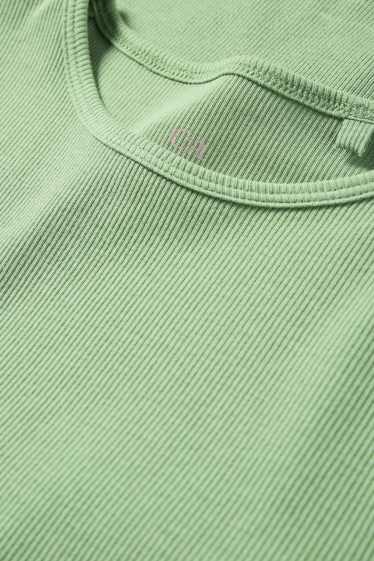 Femmes - T-shirt - slim fit - finition côtelée - vert