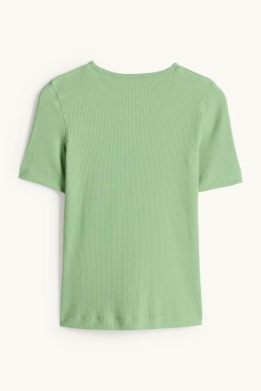 Femmes - T-shirt - slim fit - finition côtelée - vert
