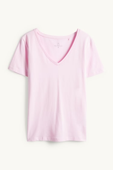 Femmes - T-shirt à col V - slim fit - rose