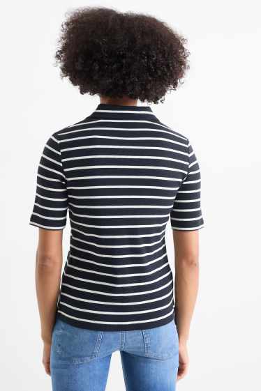Femmes - Polo - regular fit - finition côtelée - à rayures - bleu foncé / blanc