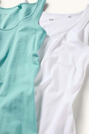 Dames - Set van 2 - top - wit / turquoise