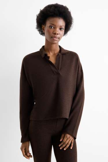 Damen - Pullover - gerippt - dunkelbraun