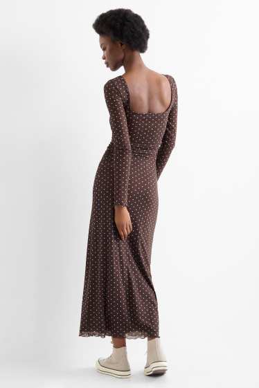Femmes - Robe en maille-filet - à pois - marron foncé