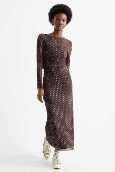 Femmes - Robe en maille-filet - à pois - marron foncé