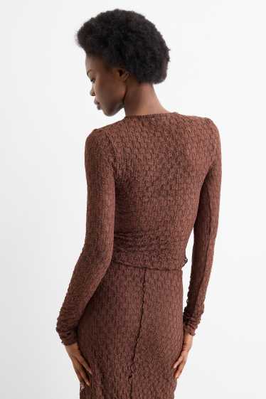 Femei - Tricou crop cu mânecă lungă - slim fit - maro închis