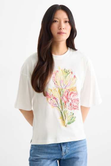Donna - T-shirt - regular fit - bianco / rosa