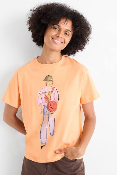 Damen - T-Shirt mit Strasssteinen - Relaxed Fit - orange