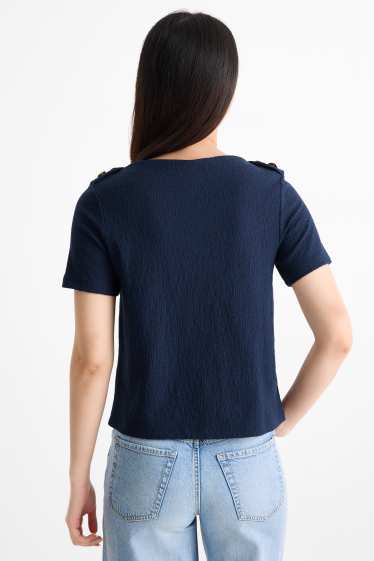 Dona - Samarreta de màniga curta - regular fit - texturada - blau fosc