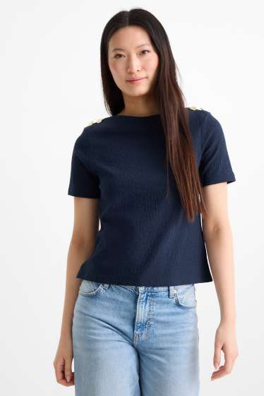 Dona - Samarreta de màniga curta - regular fit - texturada - blau fosc