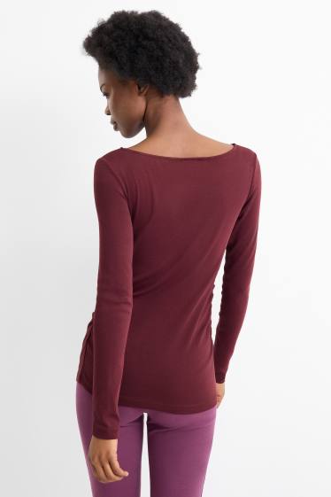 Femei - Tricou cu mânecă lungă - slim fit - bordo