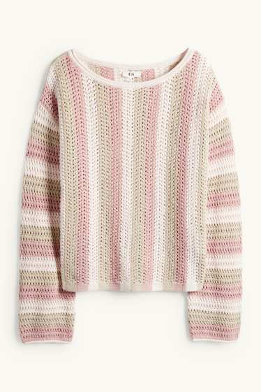 Damen - Pullover - gestreift - rosa / beige
