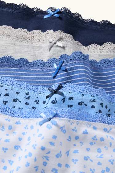 Enfants filles - Lot de 5 - fleur - shorty - bleu / blanc