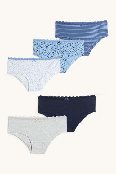 Enfants filles - Lot de 5 - fleur - shorty - bleu / blanc