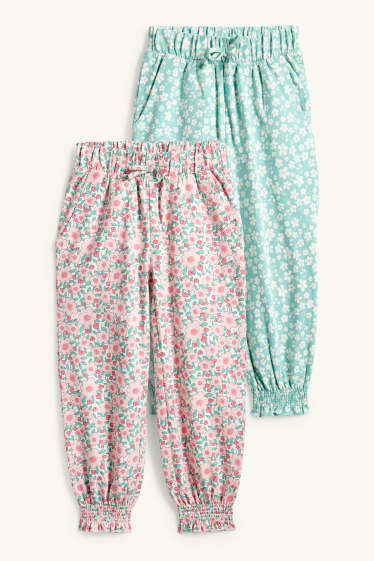 Kinder Mädchen - Multipack 2er - Blume - Jogginghose - Jersey - grün / rosa