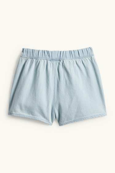 Copii - Fete - Floare - fustă-pantalon scurtă cu nod - aspect de jeans - albastru deschis