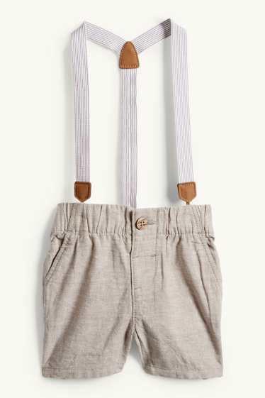 Baby Jungen - Baby-Outfit mit Hosenträgern - 3 teilig - festlich - weiss / beige