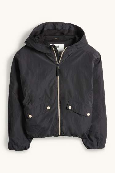 Kinder Mädchen - Jacke mit Kapuze - wasserabweisend - schwarz