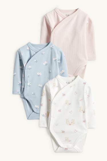 Neonate - Confezione da 3 - topolini e fiori - body incrociato neonate - bianco / rosa