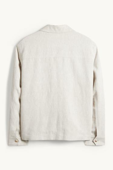 Bărbați - Jachetă tip cămașă - regular fit - guler Kent - amestec de in - bej deschis