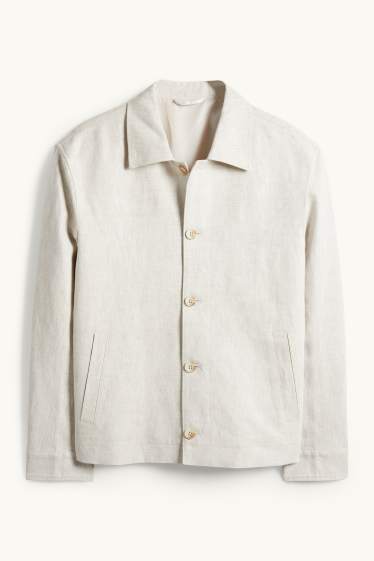 Bărbați - Jachetă tip cămașă - regular fit - guler Kent - amestec de in - bej deschis