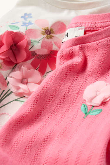 Bambine - Confezione da 2 - t-shirt - a fiori - effetto brillante - bianco / fucsia