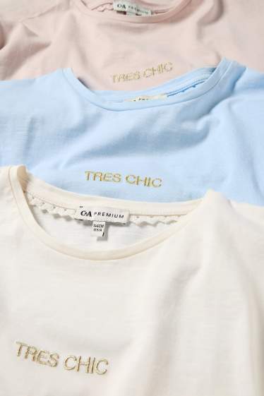 Enfants filles - Lot de 3 - T-shirts - effet brillant - blanc / bleu clair