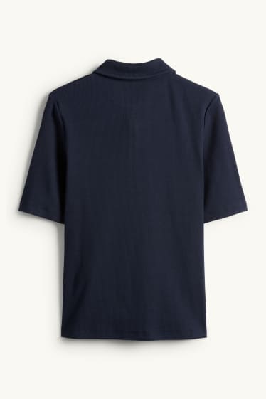 Damen - Poloshirt - Regular Fit - gerippt - dunkelblau