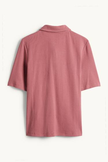 Damen - Poloshirt - Regular Fit - gerippt - dunkelrosa