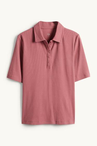 Damen - Poloshirt - Regular Fit - gerippt - dunkelrosa