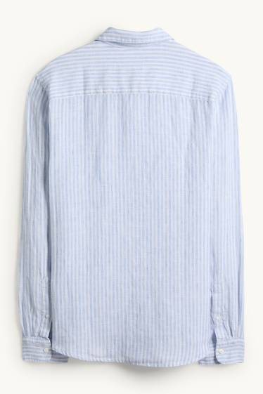 Hommes - Chemise en lin - regular fit - col Kent - à rayures - bleu / blanc