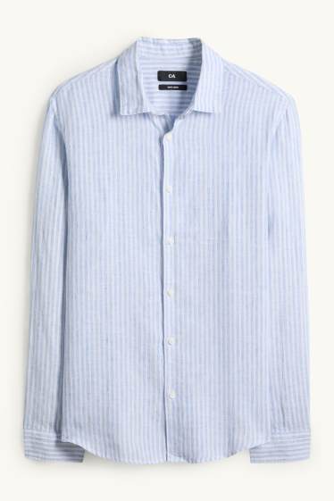 Hommes - Chemise en lin - regular fit - col Kent - à rayures - bleu / blanc