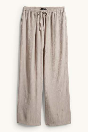 Women - Cloth trousers - mid-rise waist - wide leg - taupe