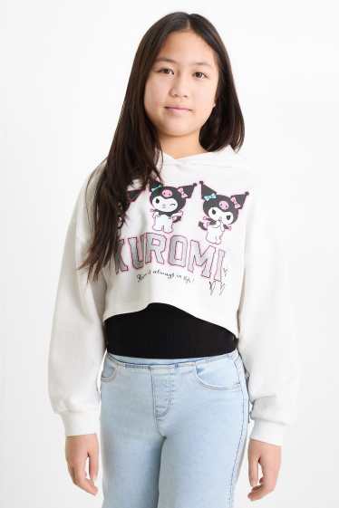 Enfants filles - Kuromi - ensemble - sweat à capuche et haut - 2 pièces - effet brillant - noir / blanc