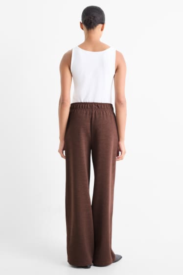 Femmes - Pantalon en jersey - mid waist - regular fit - finition texturée - marron foncé