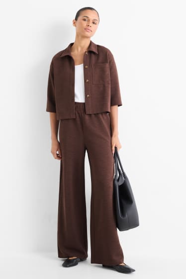 Femmes - Pantalon en jersey - mid waist - regular fit - finition texturée - marron foncé