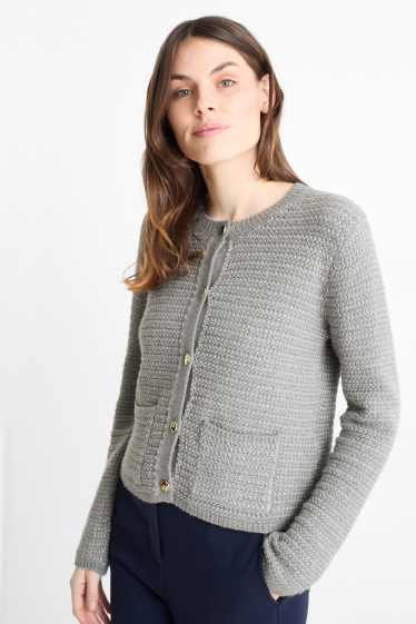 Dámské - Pletený kardigan - s třpytivým efektem - strukturovaný - šedá