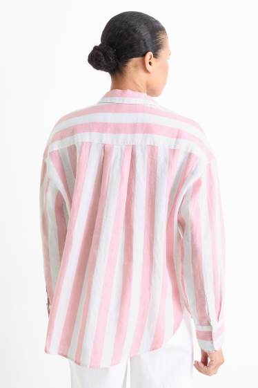 Damen - Leinen-Hemdbluse - gestreift - weiß / rosa