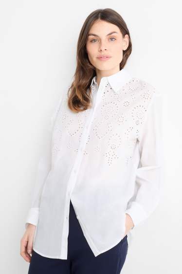 Femmes - Blouse-chemise - broderie anglaise - blanc