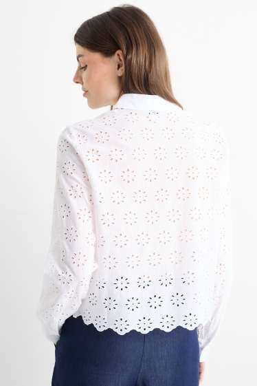 Dames - Blouse - Broderie Anglaise - wit