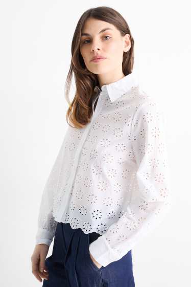 Dames - Blouse - Broderie Anglaise - wit