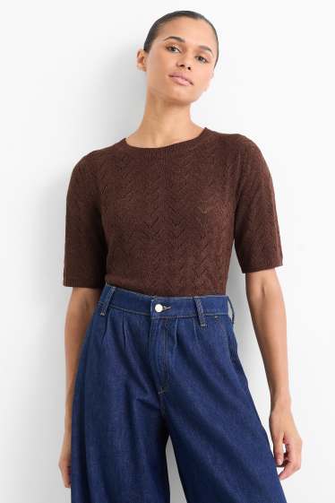 Dona - Jersei de punt de mitja - de màniga curta - marró fosc